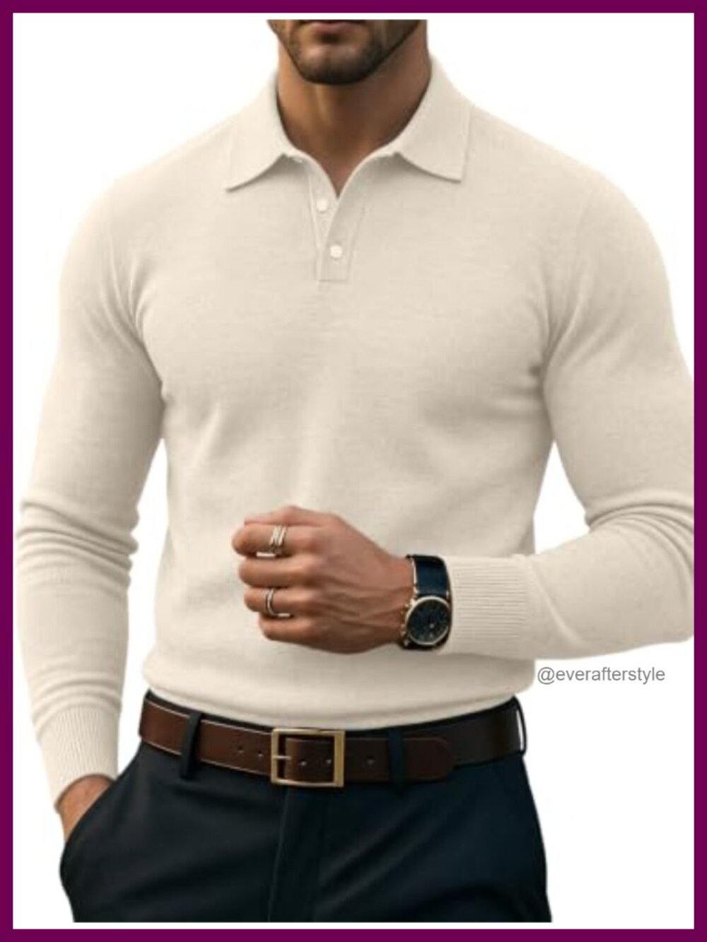 Men's Long Sleeve Knit Polo Sweater Classic Golf Shirt V-Neck Pullover